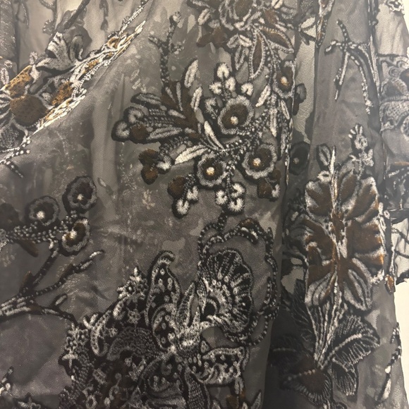 Janice Black Velvet Burnout Floral Pattern on Chiffon Open Kimono Duster - Picture 4 of 7